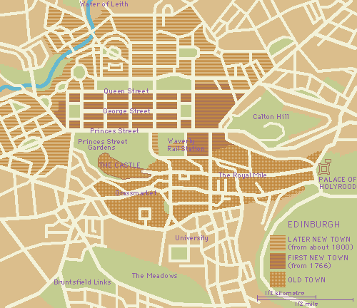 Map of Edinburgh's Old Town and New Town